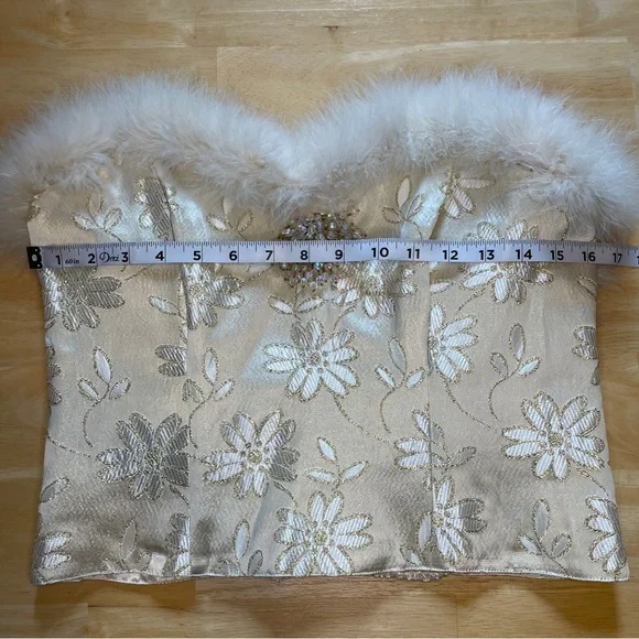 Vintage Rare Victoria’s Secret Gold Label Feather Trim Floral Satin Corset Top - Picture 7 of 15